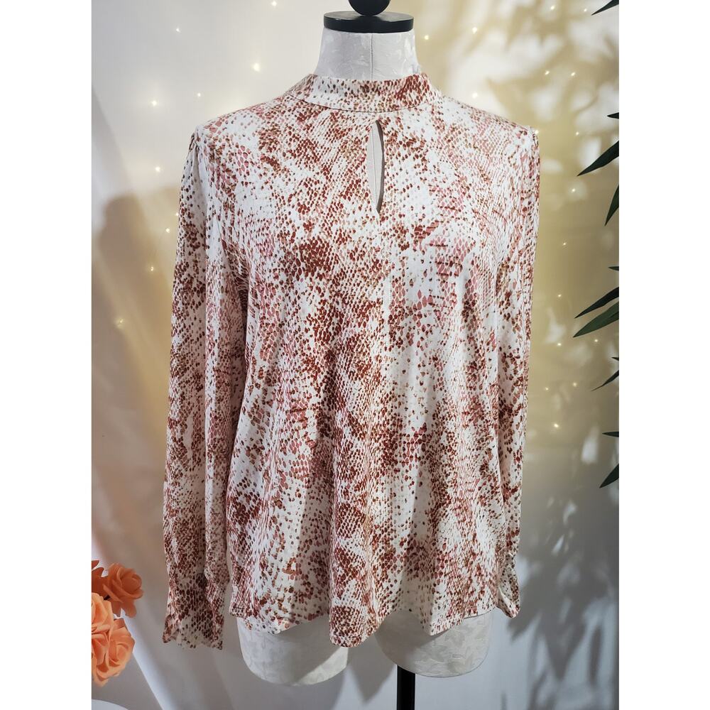 Chicos Snake Animal Print Balloon Sleeve Keyhole Neck Blouse Womens Size 2 US L